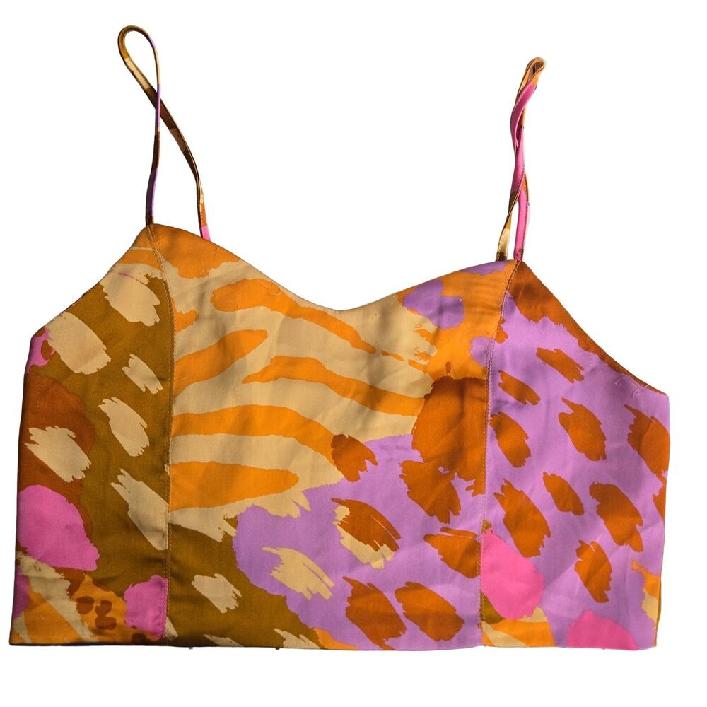 Christian Lacroix Abstract Print Crop Top Camisole Women M Multicolor Satin NEW